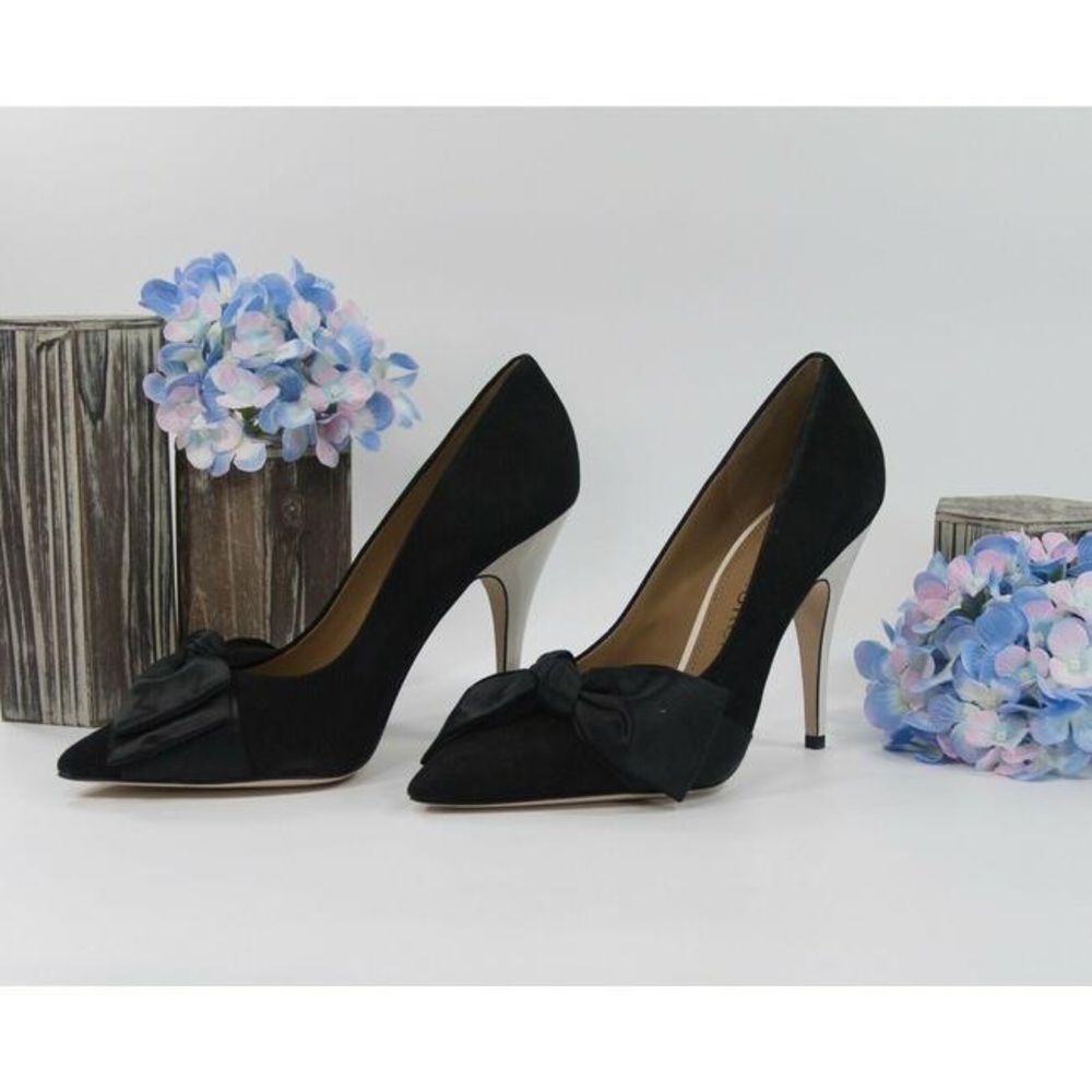 Tory Burch Black Suede Leather Bow Pumps Heels